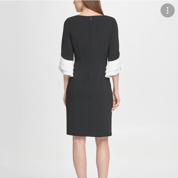 DKNY Women's Black Triple Ruffle Sleeve Sheath Dress - Picture 2 of 5